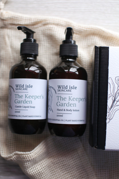 Two bottles of Wild Isle Skincare liquid castile soap and lotion