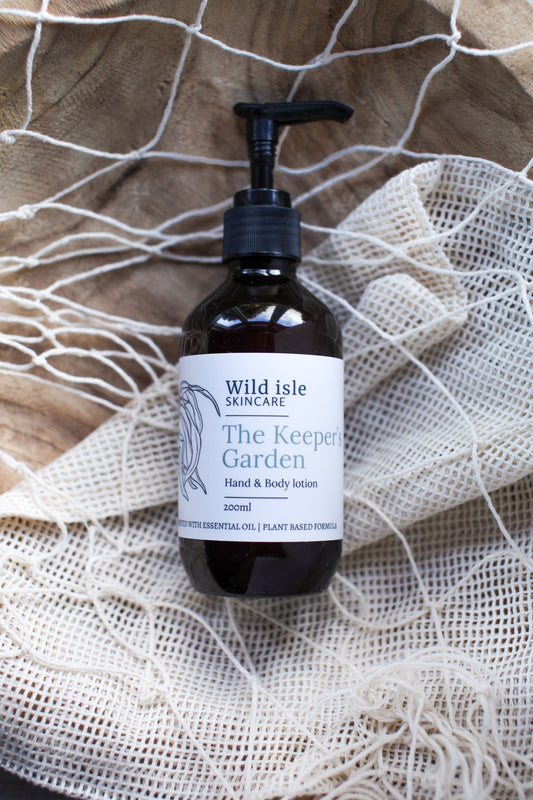 Bottle of Wild Isle Skincare 'The Keeper Garden' lotion 