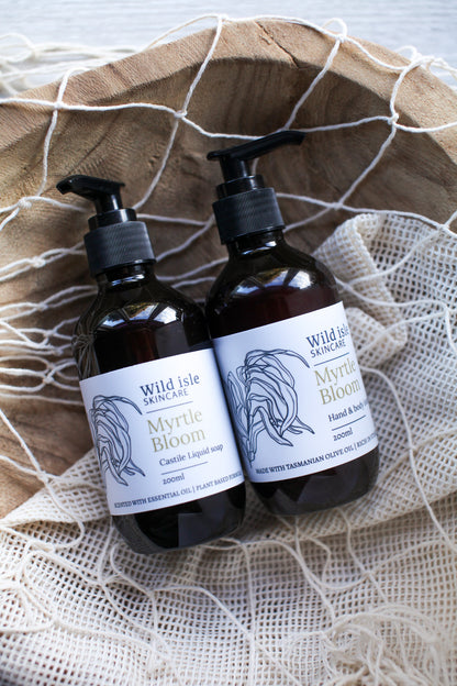 Two bottles of Wild Isle - Myrtle Bloom hand cream natural skincare tasmania
