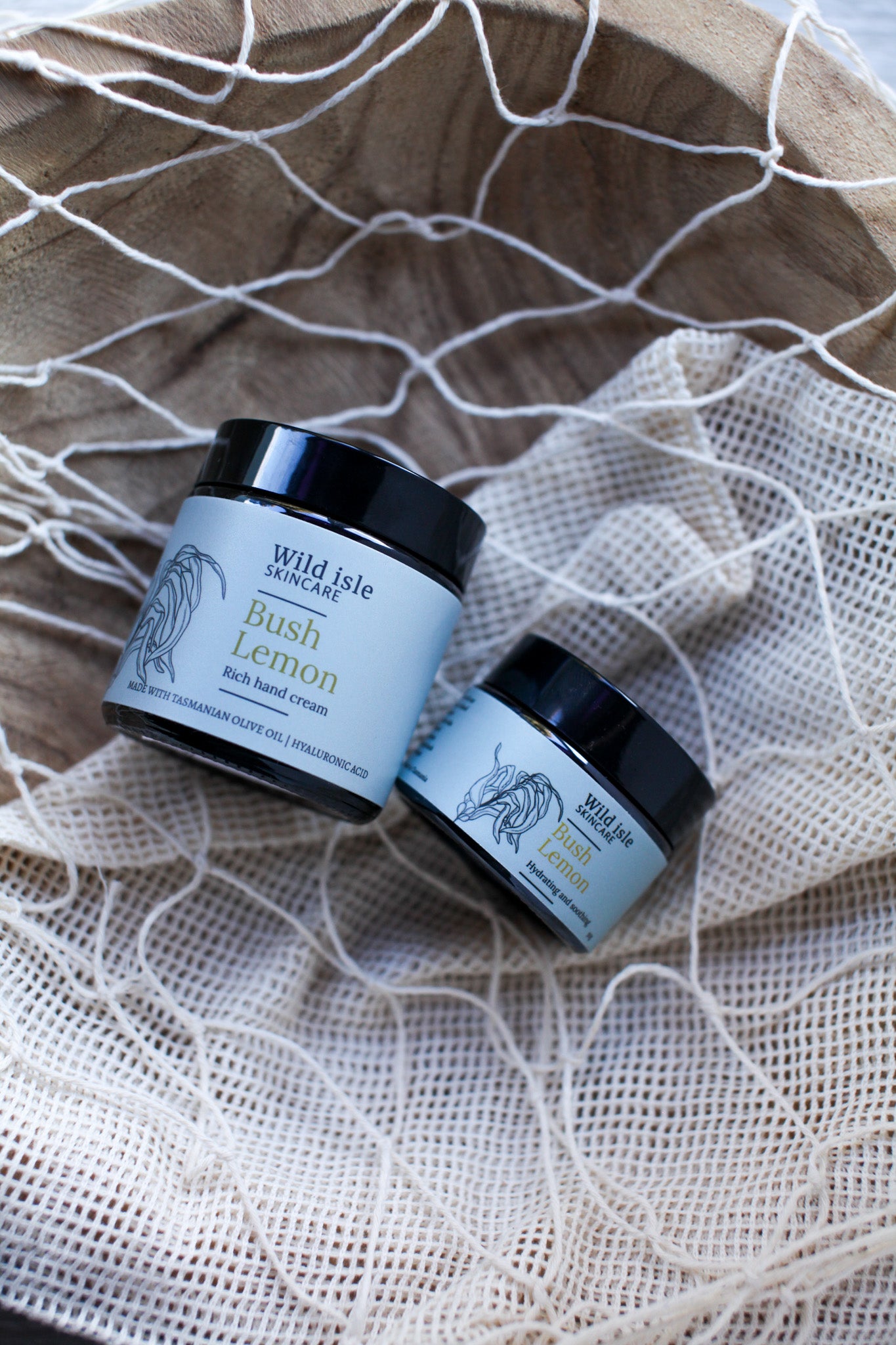 Two jars of 'Bush Lemon' hand cream rich hand cream made in tasmania