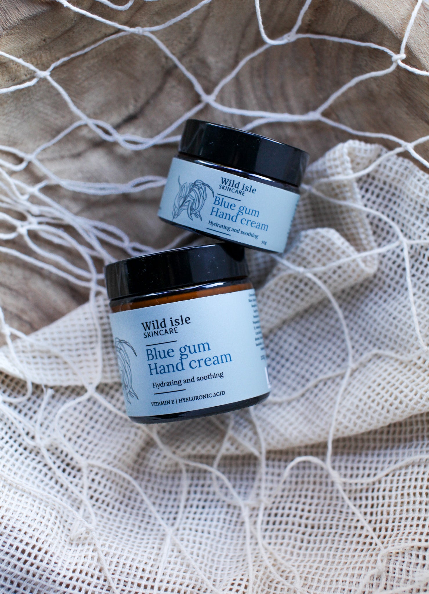 Two jars of Wild Isle Blue gum Hand cream tasmanian made skincare